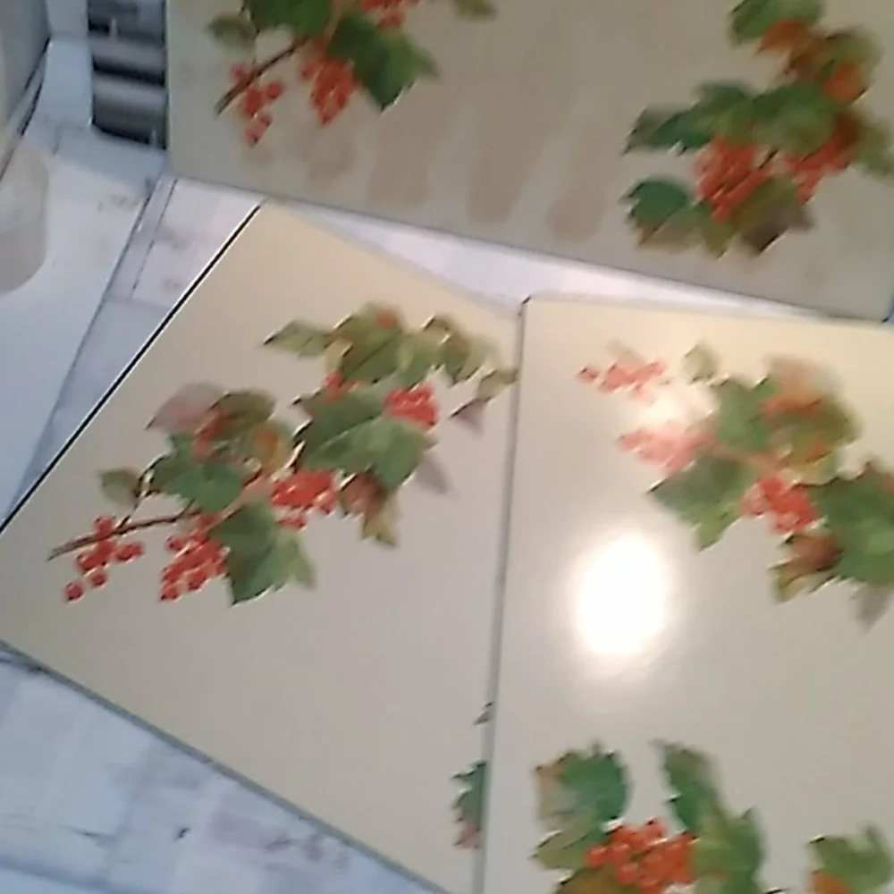 3 vintage cork backed placemats red berries